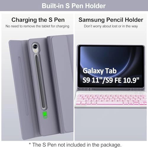 Keyboard Case with S Pen Holder for Galaxy Tab S10 FE 10.9-inch (2025), S9 FE 10.9-inch (2023) and S9 11-inch (2023)