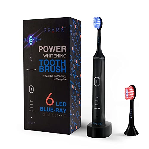Power Whitening Electric Toothbrush - Rechargeable Ultrasonic 2 LED Brush Heads
