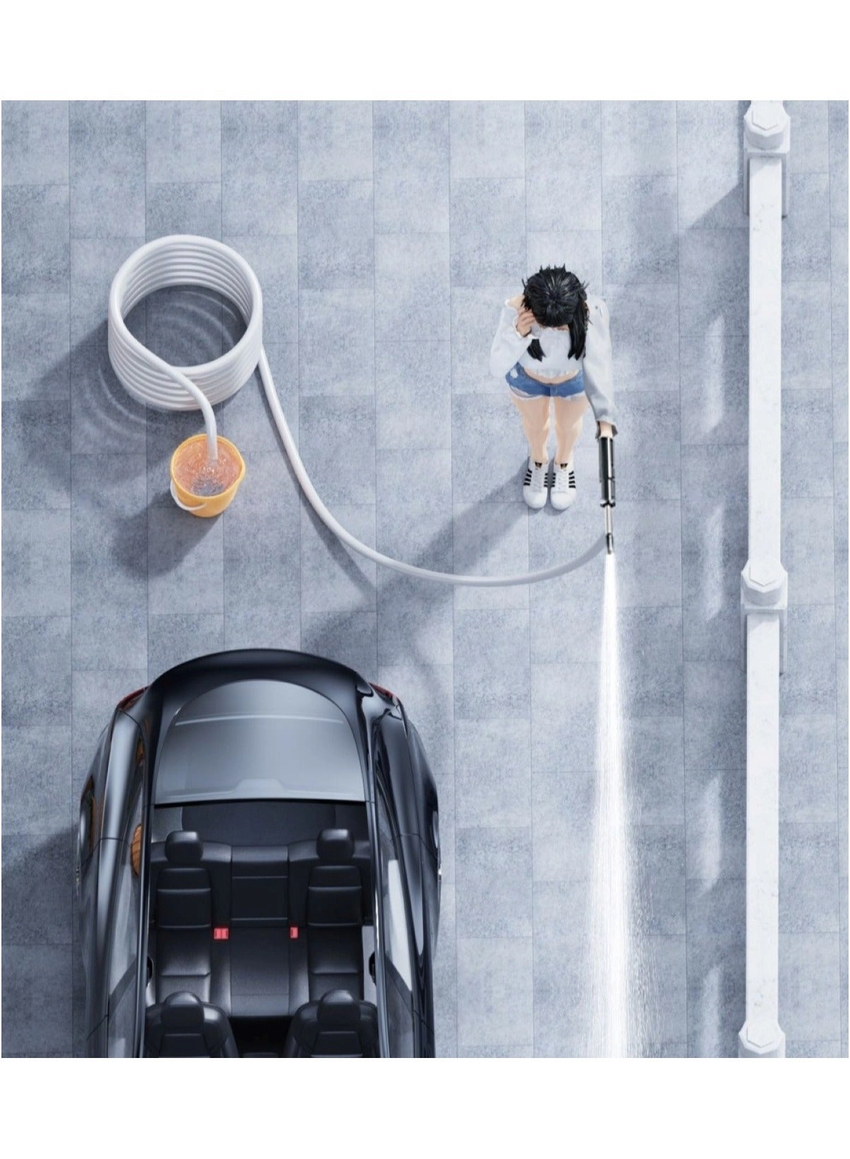 High-Pressure Car Washing Water Gun - 21V 5-meter hose Black