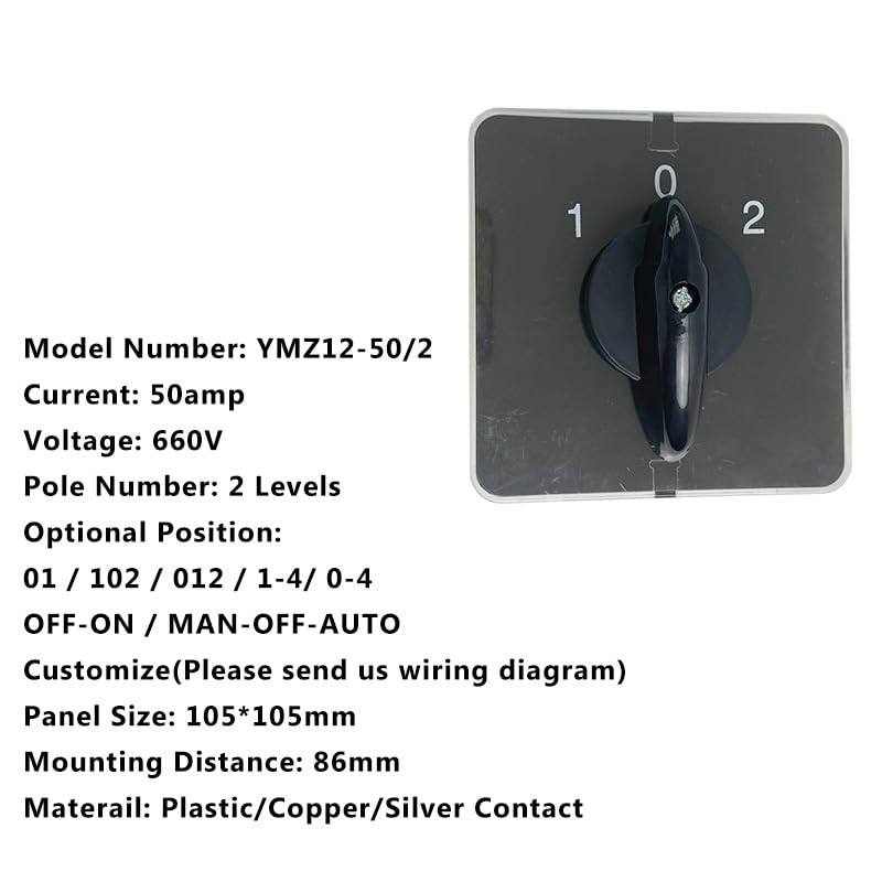 YMZ12-50/2(0-1) - 50A 2 Pole 8 Terminals Rotary Cam Switch
