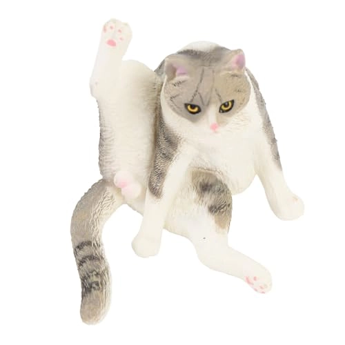 Cat Figurine 7.98 cm Plastic - Gray Leg Lifting Sitting Cat