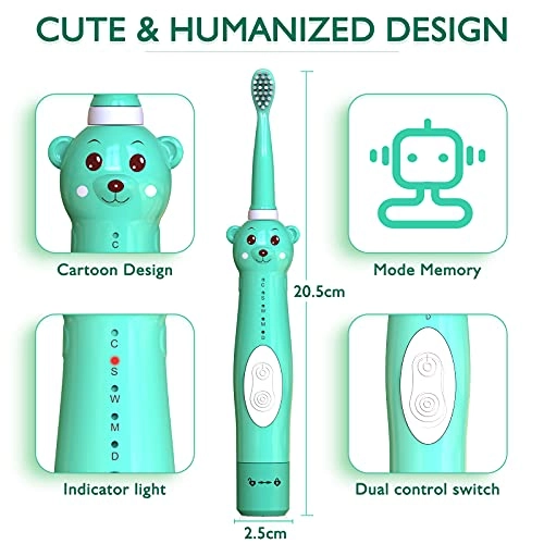 Kids Sonic Electric Toothbrush - Rechargeable 6 Brush Heads 2 Min Timer