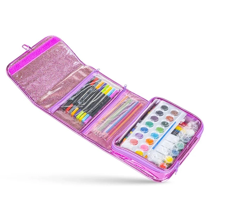 Art Supplies Carrying Case - 82 Pcs colored pencils crayons watercolors markers