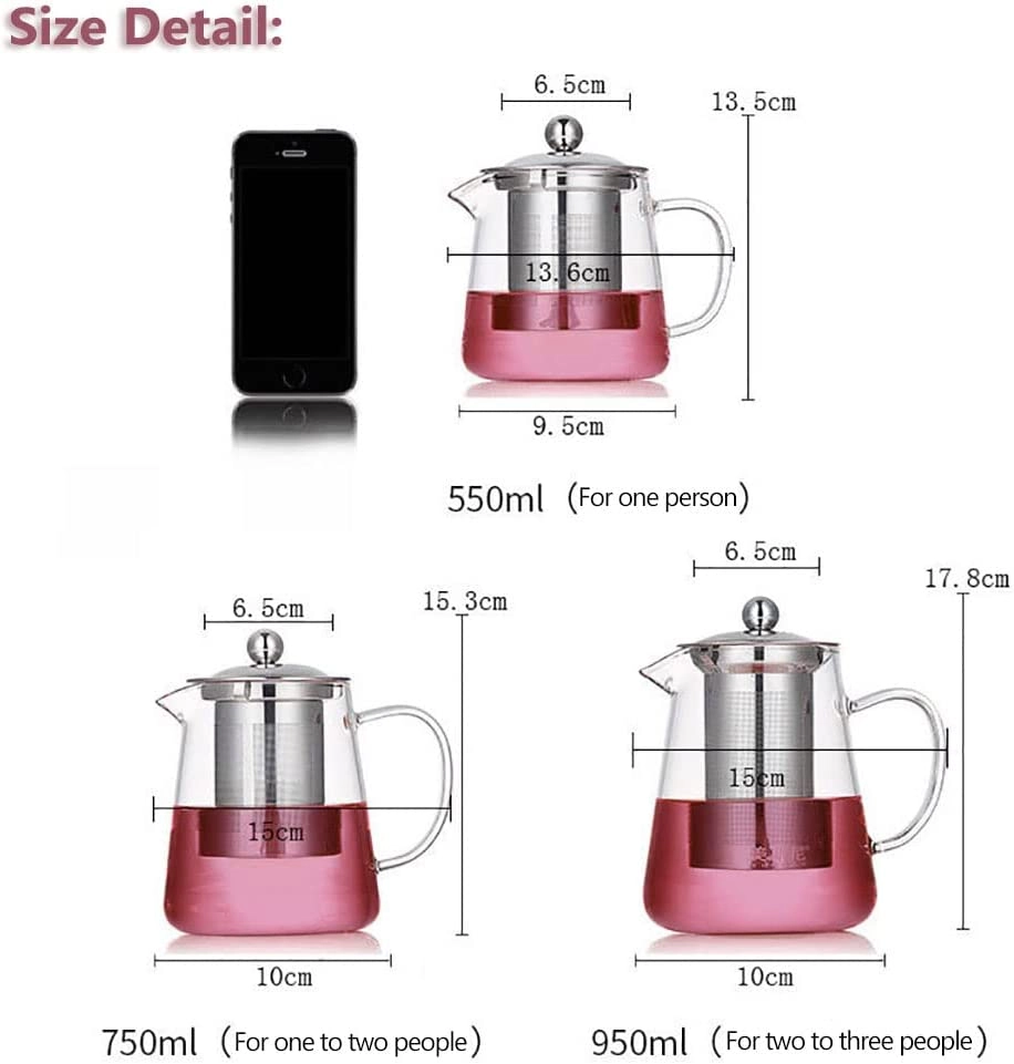 Glass Teapot - High borosilicate glass + 304 stainless steel filter 950ml