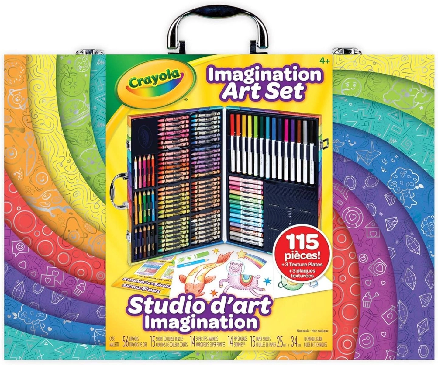 Imagination Art Set - 115 piece(s) 14 Washable Super Tips Markers 15 Short Colored Pencils 14 Washable Pip Squeaks Skinnies Markers 56 Crayons