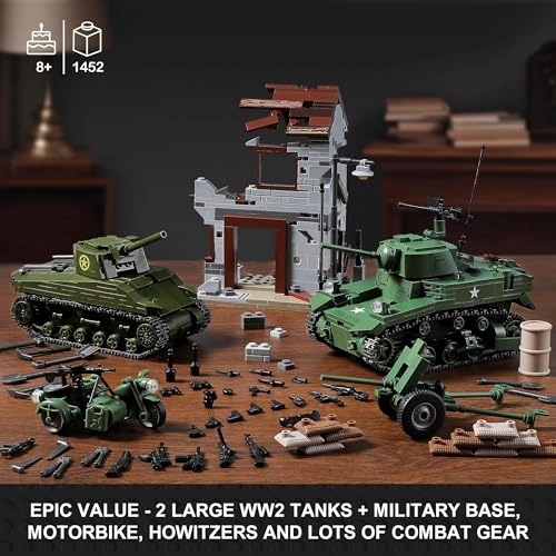 Sherman + Stuart + War-Torn House + Military Motorcycle + Weapons