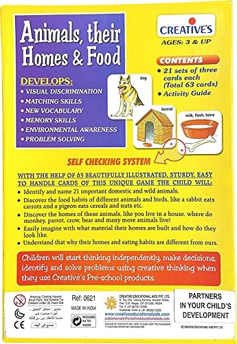 Animals, their Homes & Food - 21 sets of 3-piece matching cards + Animal Families & their Homes - 3 years and up 126 pieces