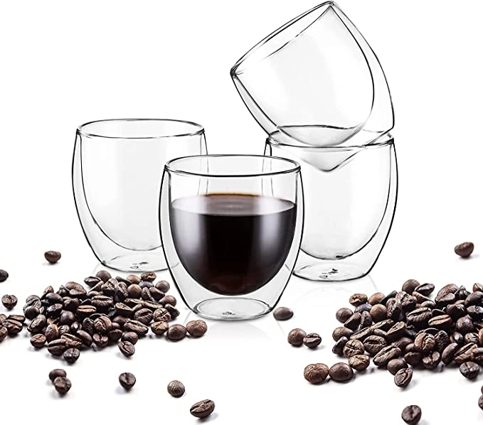 Lushh Double Walled Glass Coffee Mug - 4 pcs Clear Borosilicate 250 ml