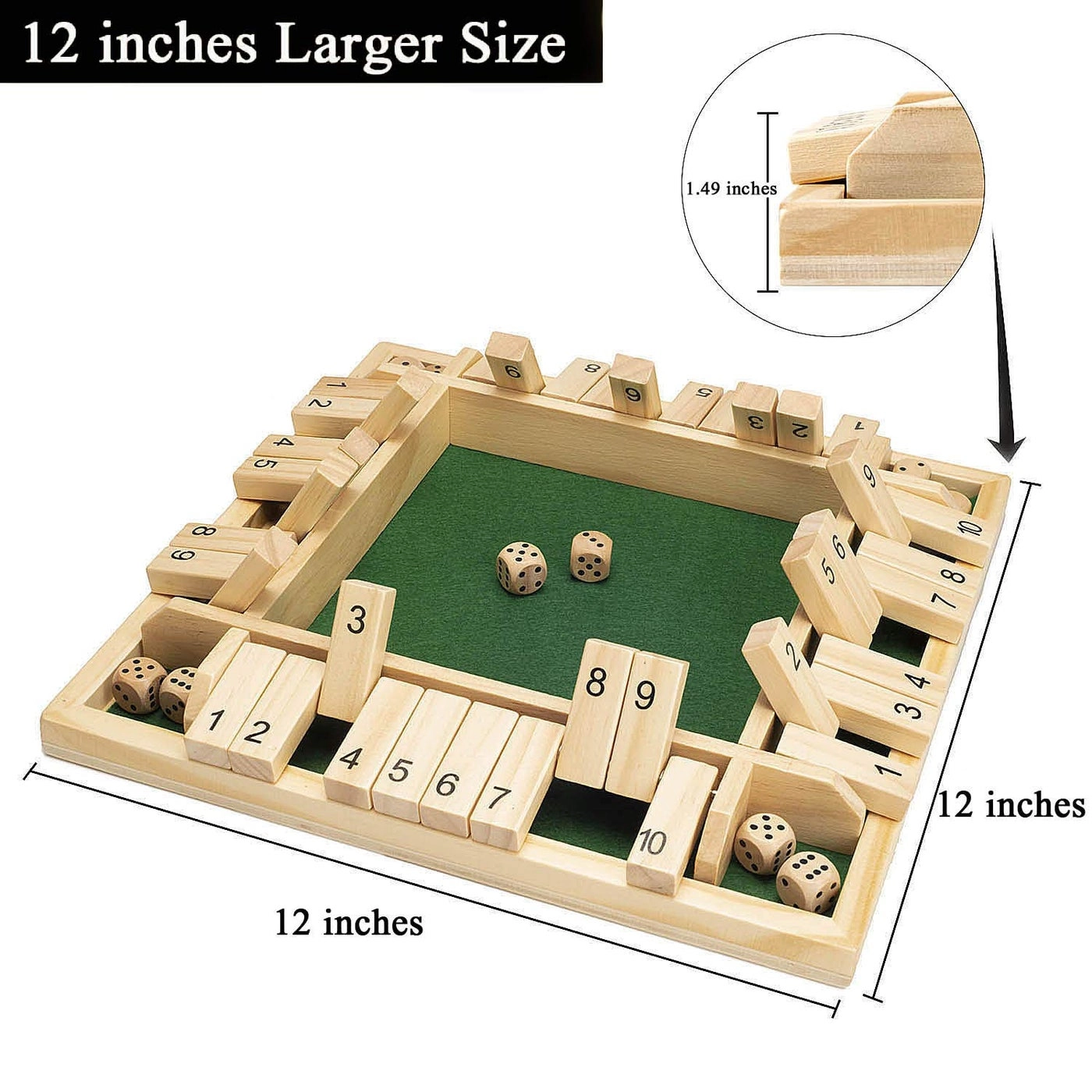 Shut The Box - 4-Player 12 Dices Wood