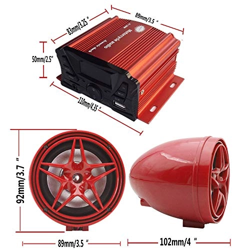 12V Motorcycle Waterproof FM USB 4 Channel 3 Inch UTV ATV Bluetooth Amplifier - 4 speakers