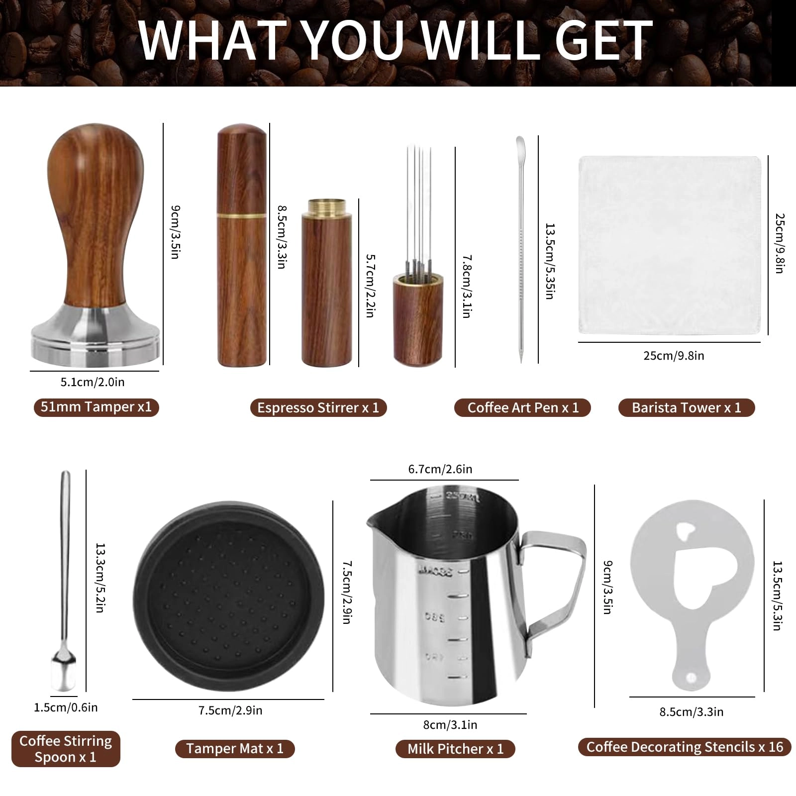 51mm Coffee Tamper - 24PCS 316stainlesss Kit