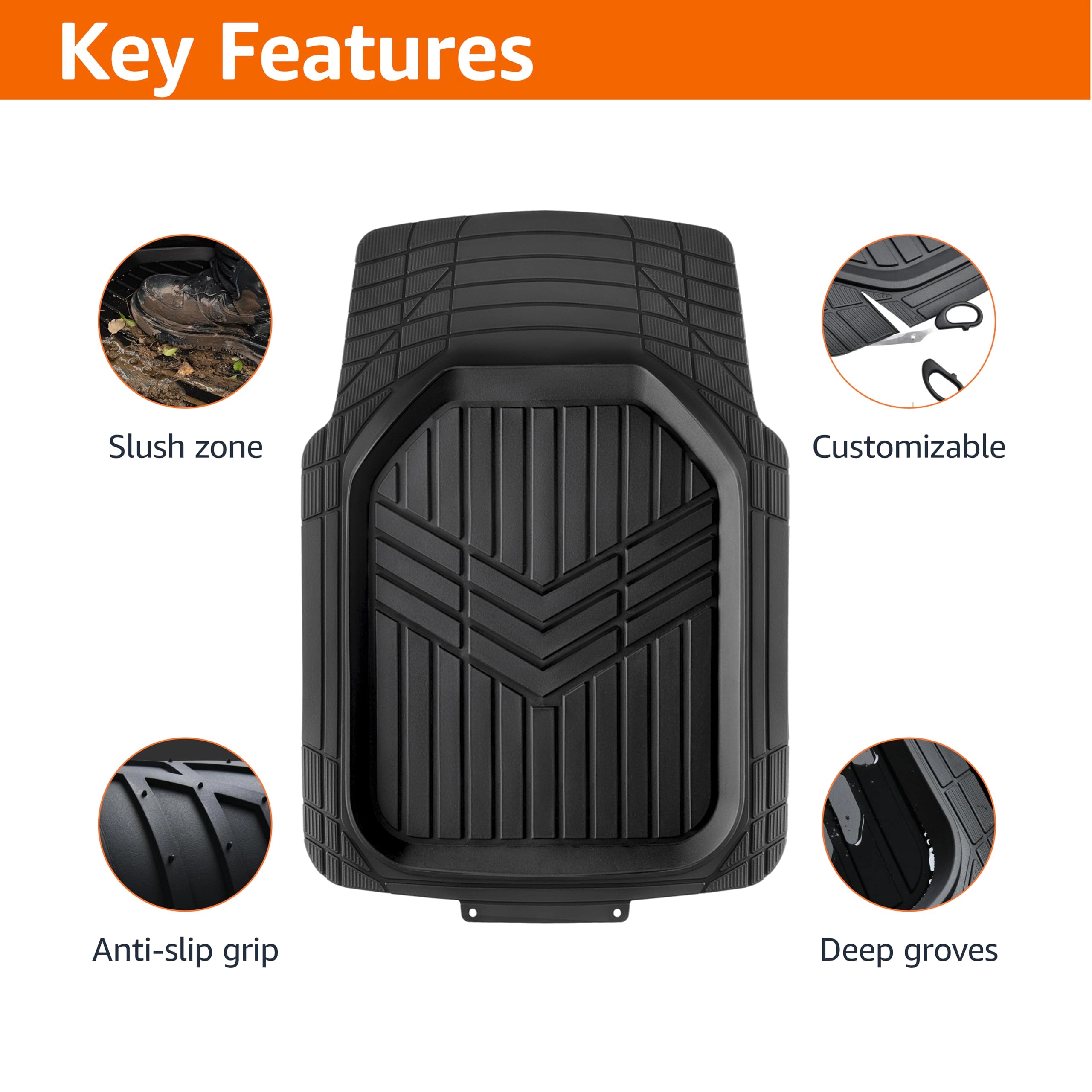 4-Piece Heavy Duty PVC Floor Mats with Cargo Liner - Black Universal Fit