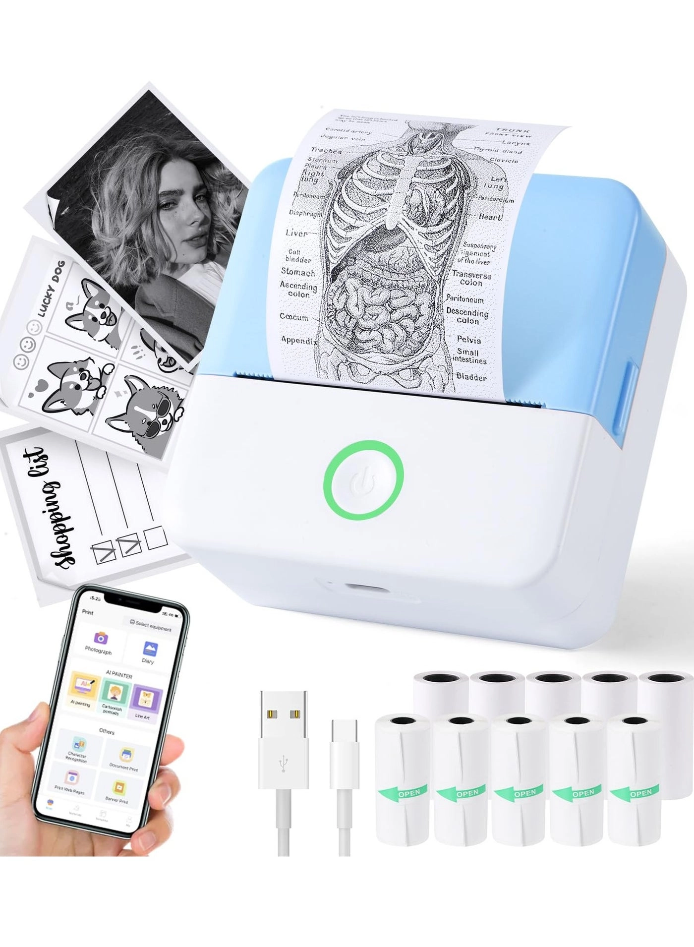 YOMYM Thermal Mini Printer - Portable Inkless Bluetooth