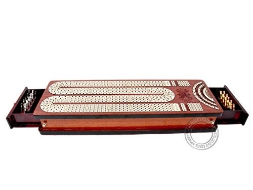 Continuous Cribbage Board - 4 Tracks Bloodwood Maple Side Pull Drawers