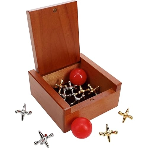 Old-Fashioned Metal Jacks - Wooden Box Red