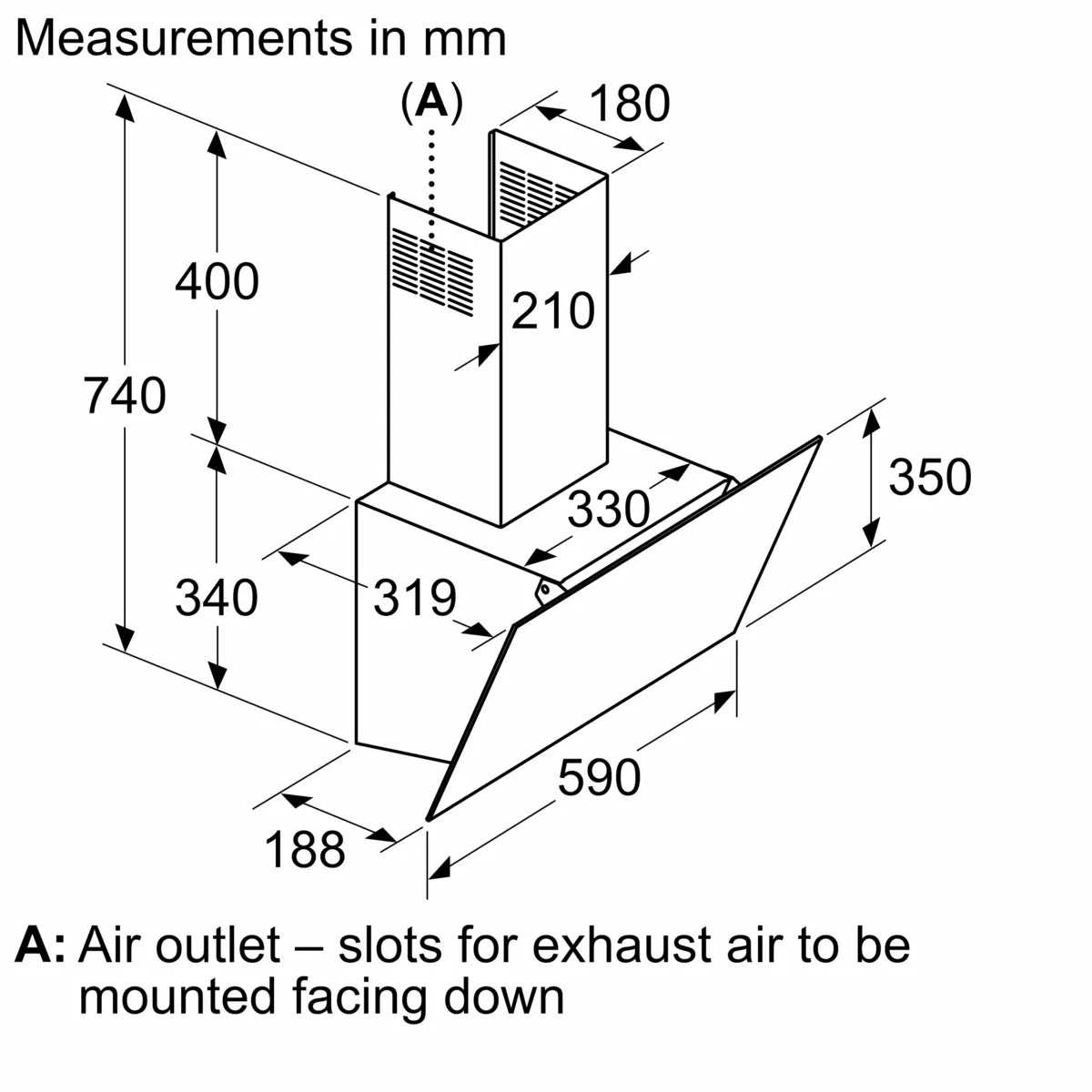 Series 2 Built In Hood - 360 cubic metre per hour 590 millimeter