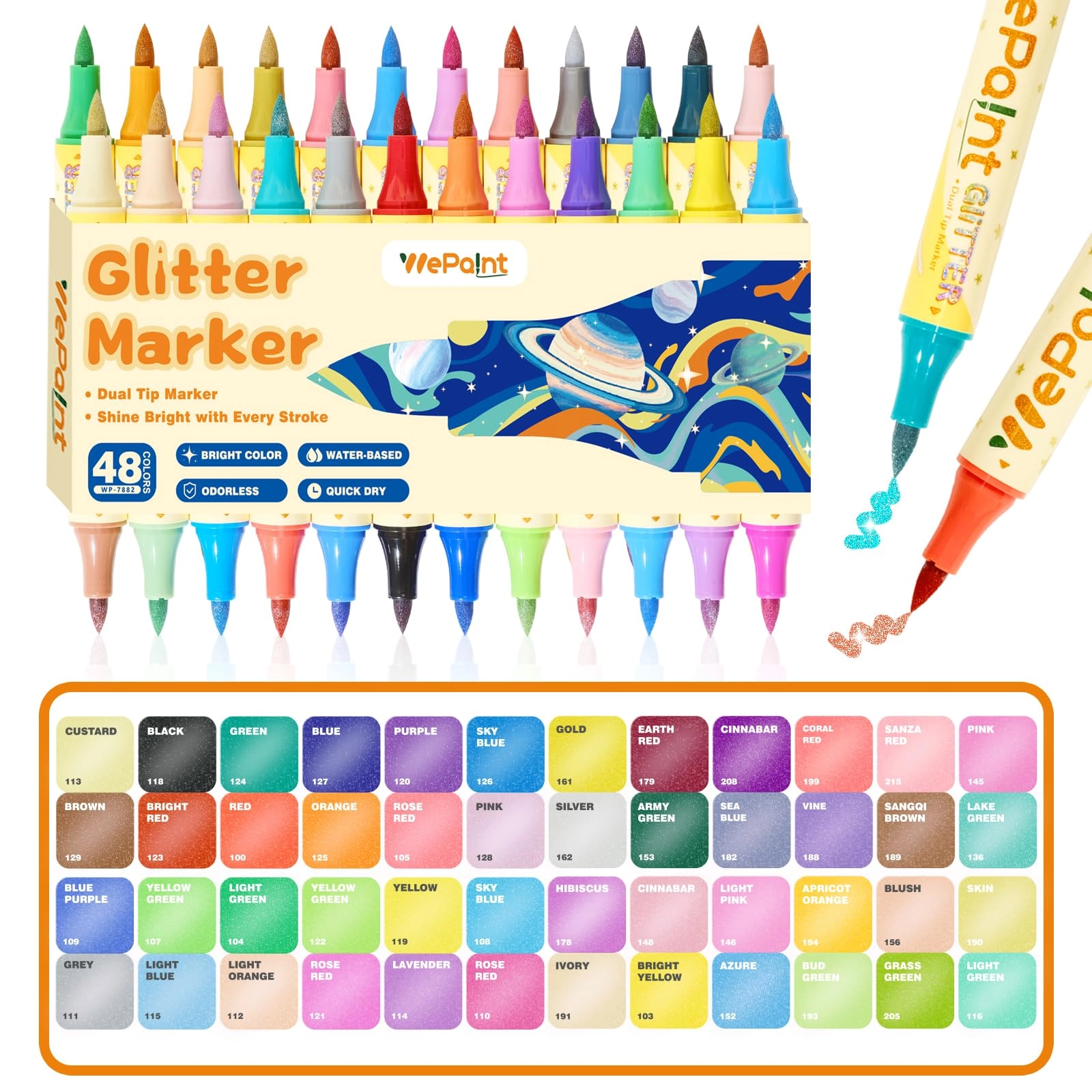 Glitter Markers - Multicolor Dual-tip Brush