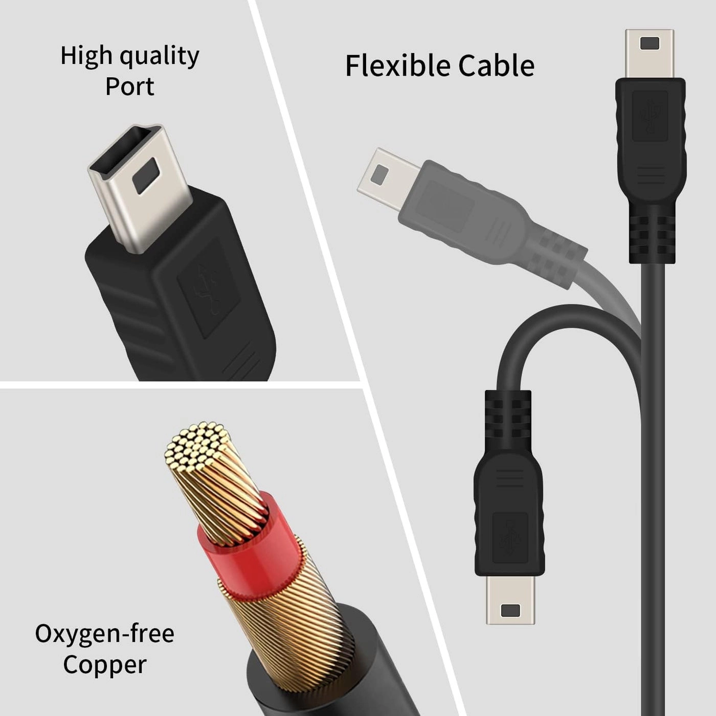Right Angled 90 Degree 3-Pole 3.5mm DC Male AUX Audio Jack to Mini USB Male Microphone Adapter Cable - 0.3m