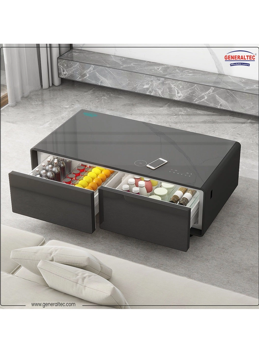 Smart Table and Refrigerator - 135L 15W Wireless Mobile Charging Bluetooth/USB Speaker