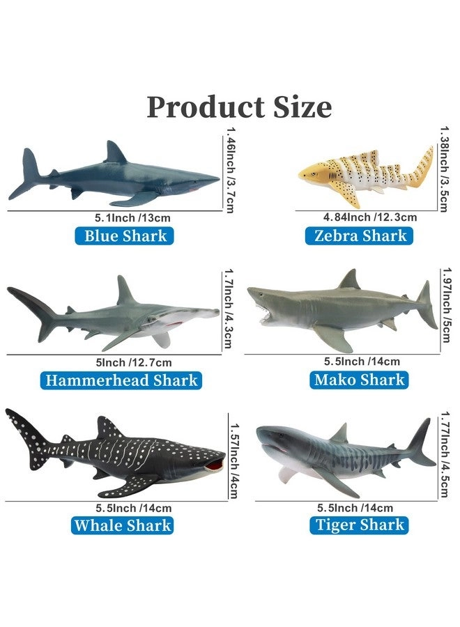 Realistic Shark Figurines - Ocean Animals - Shark 6 pcs