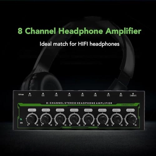 8 Channel Headphone Amplifier - Independent Volume Control 6.35mm Stereo