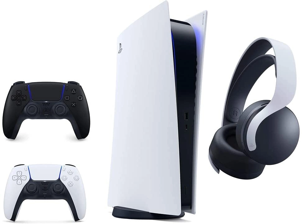 ZHK ELECTRONICS Playstation 5 Digital Edition + Pulse 3D Headset - White + Dualsense Controller - Midnight Black