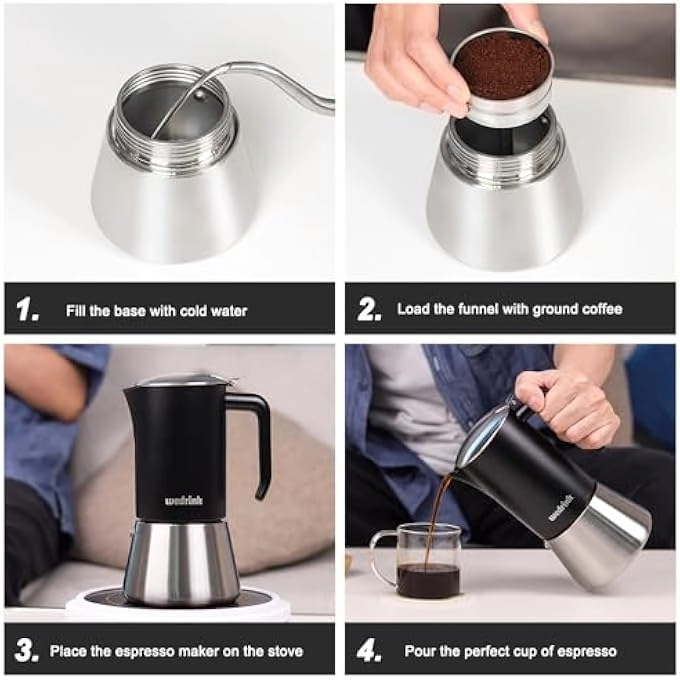 Moka Pot - 6 Cups Stainless Steel Induction