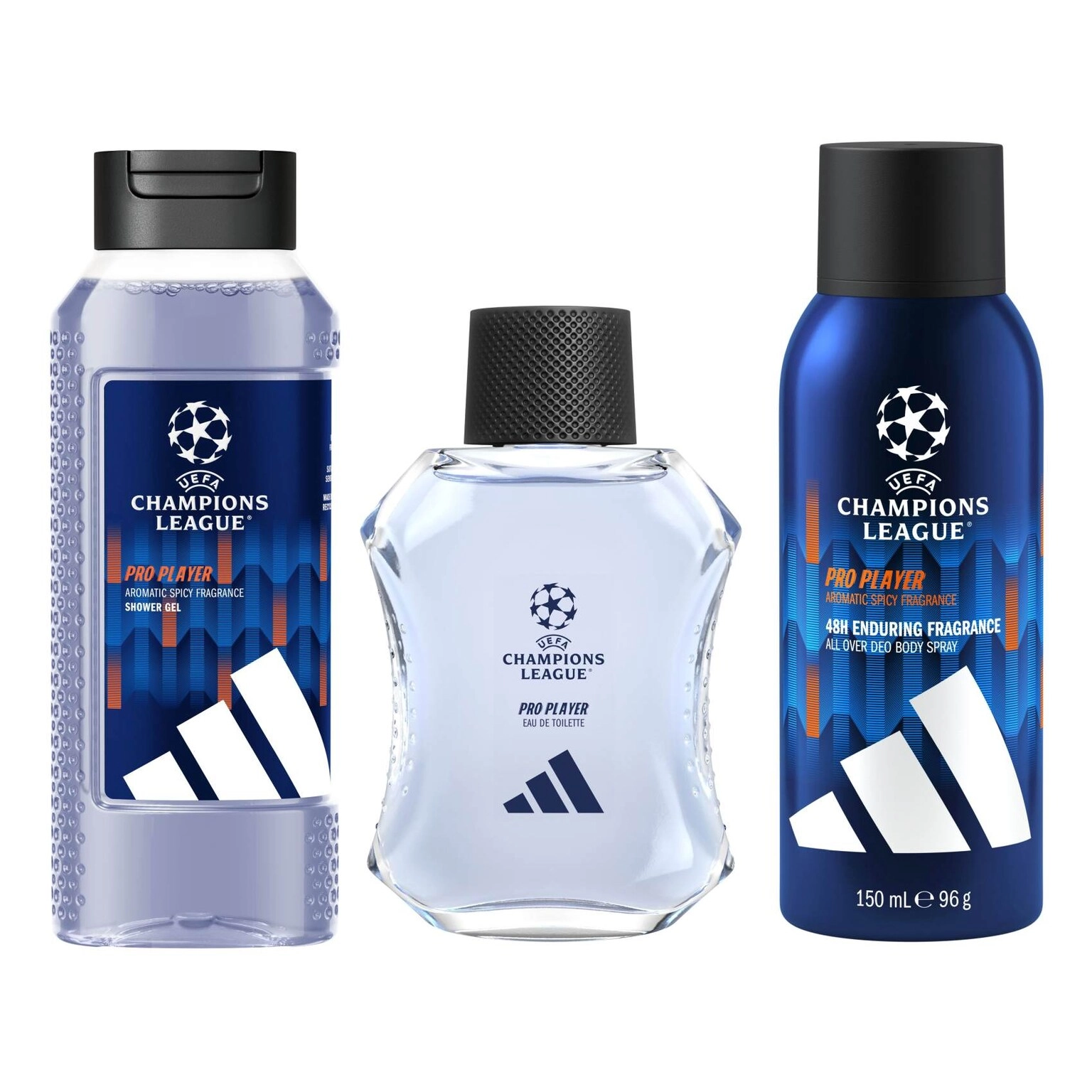 Adidas UEFA Champions League Pro Player Eau De Toilette + UEFA Champions League Pro Player Deodorant Body Spray + UEFA Champions League Pro Player 3-in-1 Shower Gel - Eau de Toilette 3 Pieces