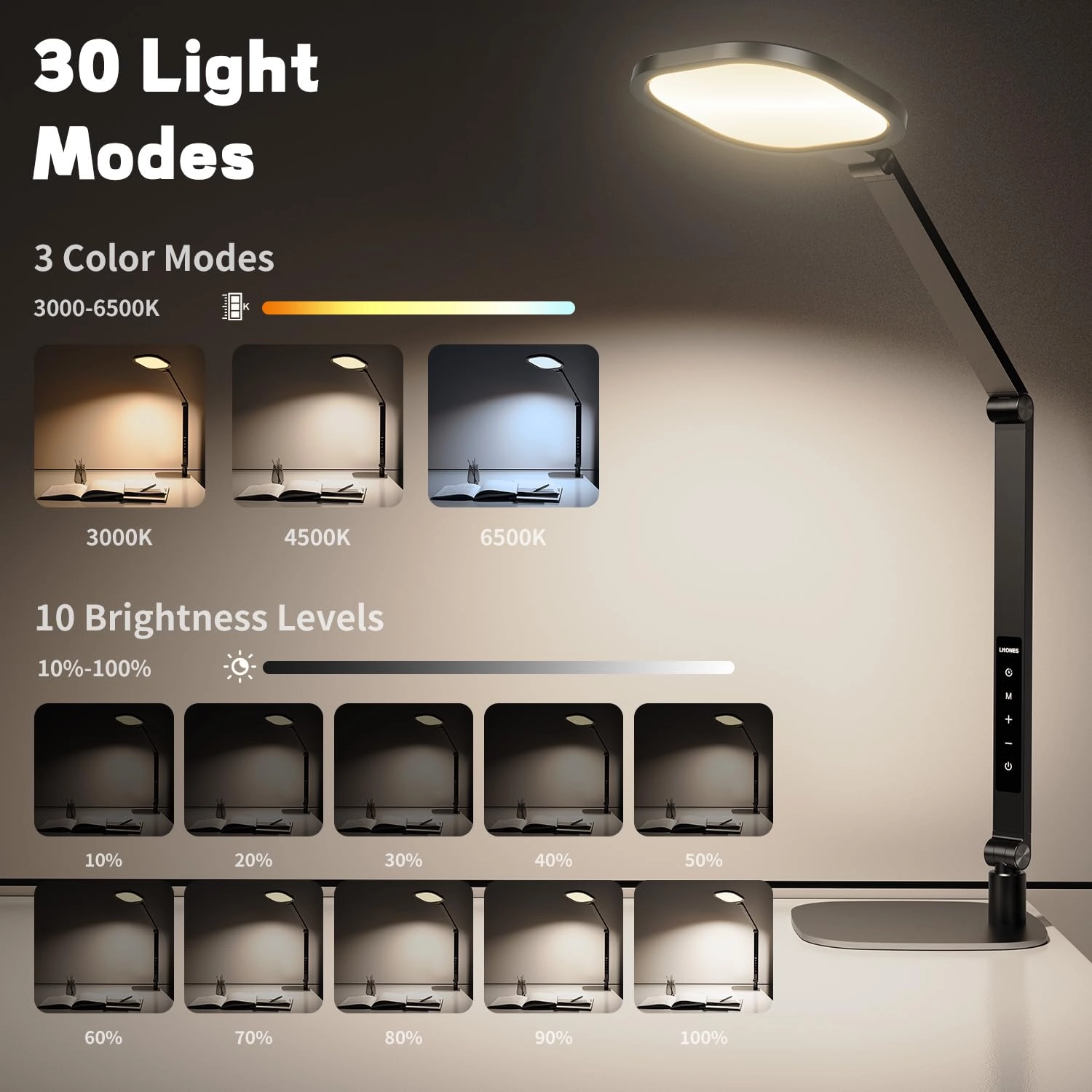 LED Desk Lamp - Dimmable Soft Diffused Light Adjustable Metal Swing Arm