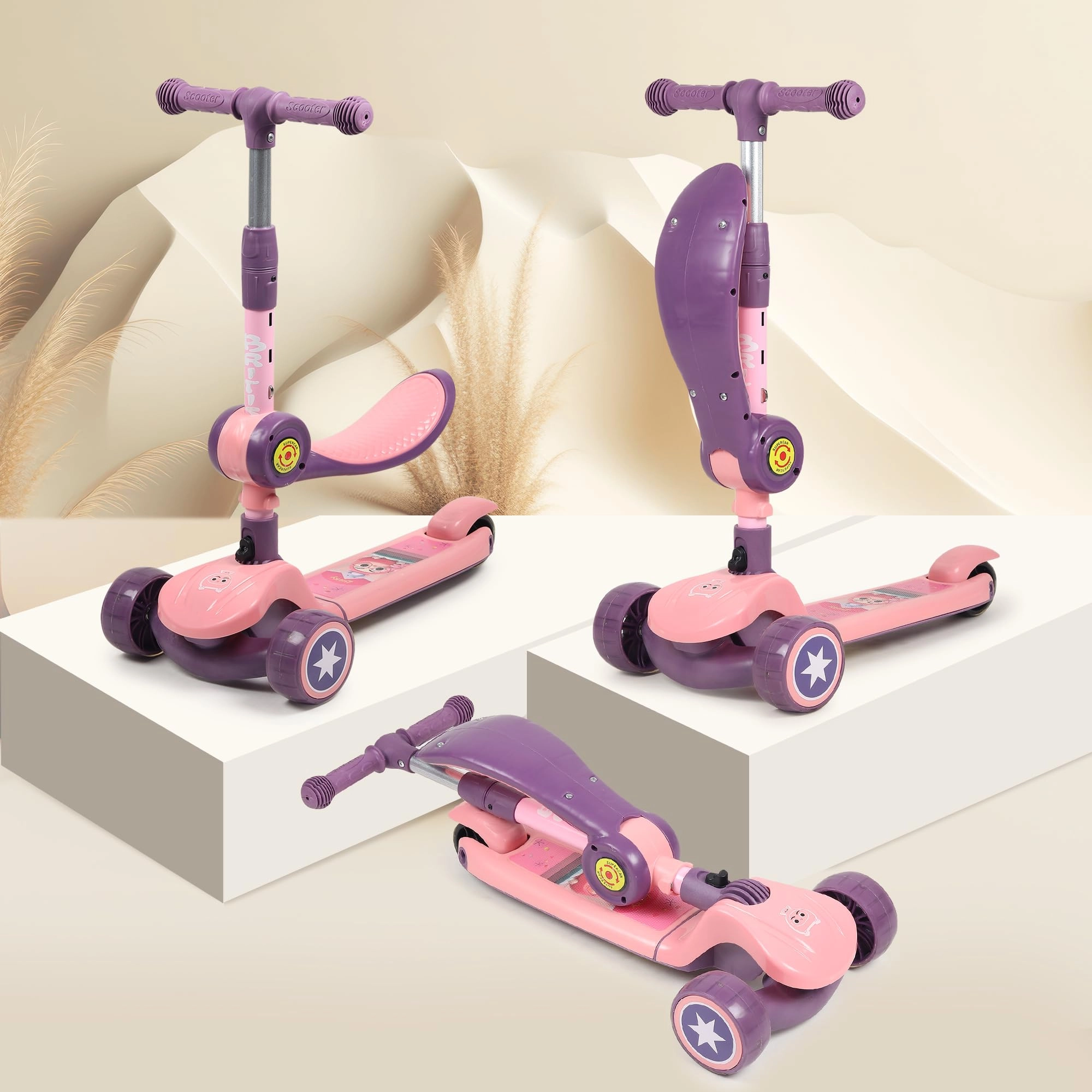 amberz KS-113 3-Wheel Kick Scooter – LED Foldable + Seat