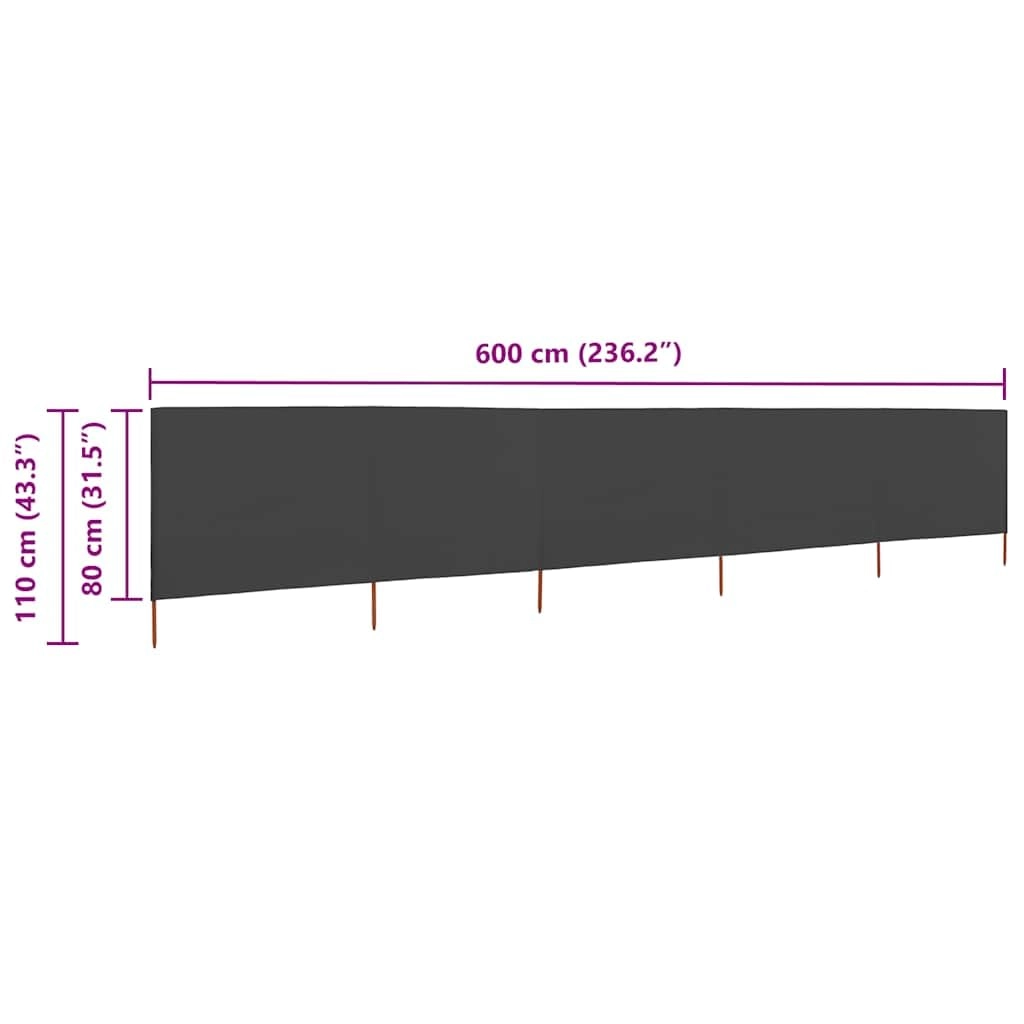 5-panel Wind Breakers - 600x80 cm Anthracite