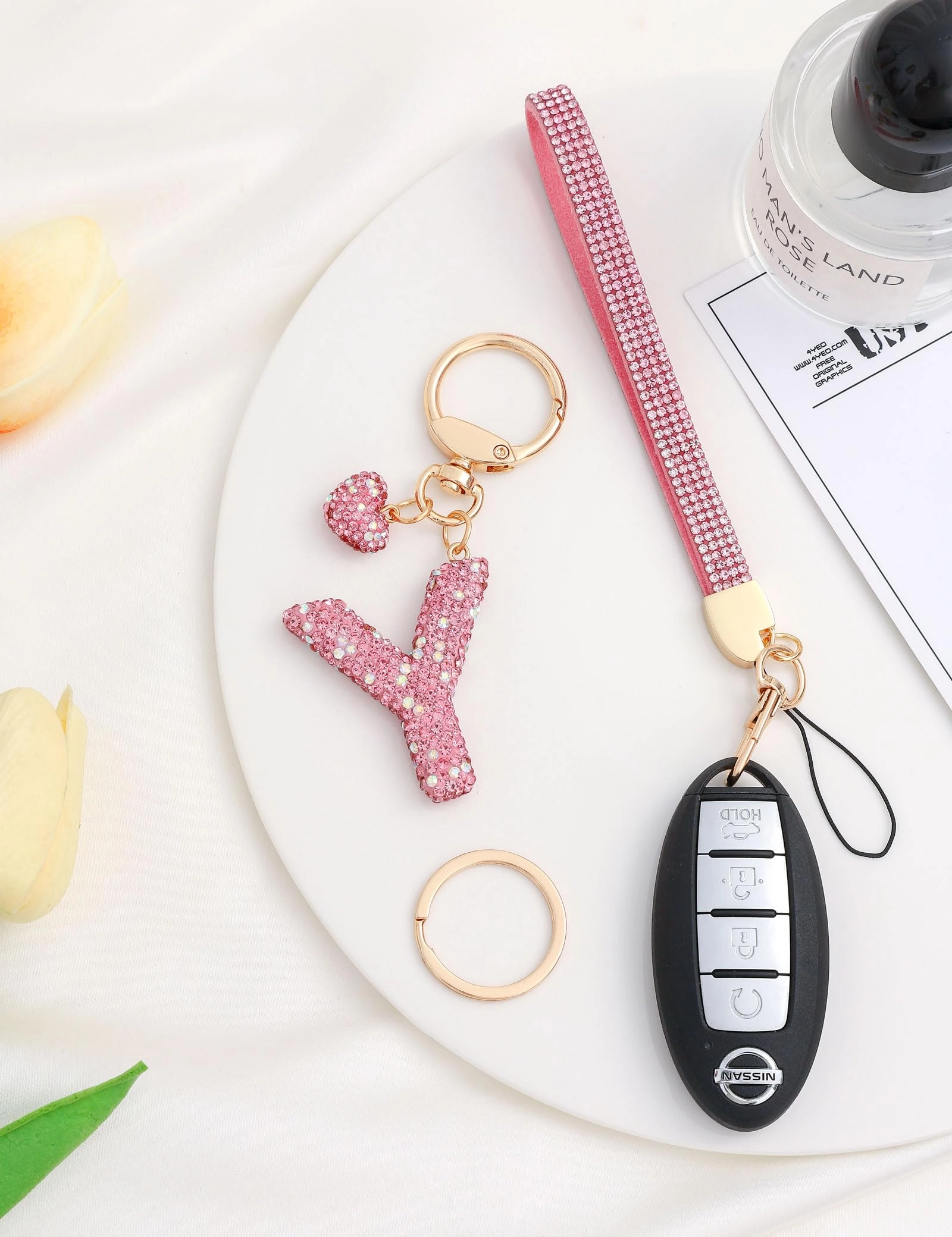 Initial Keychain - L Purple Rhinestone
