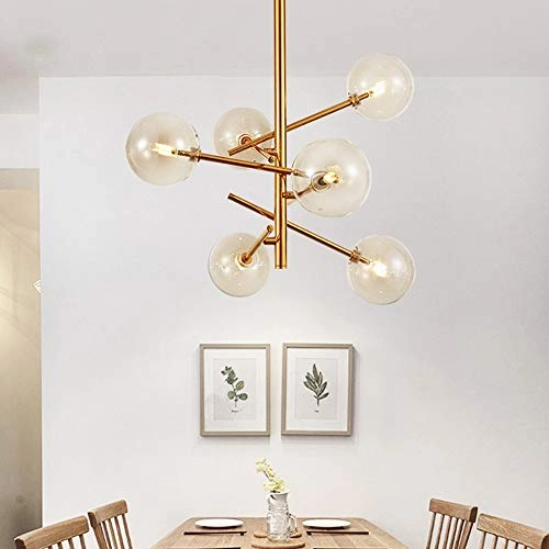 G4 Nordic Glass Ball Magic Bean Chandelier - 8 heads Gold and cognac-colored glass