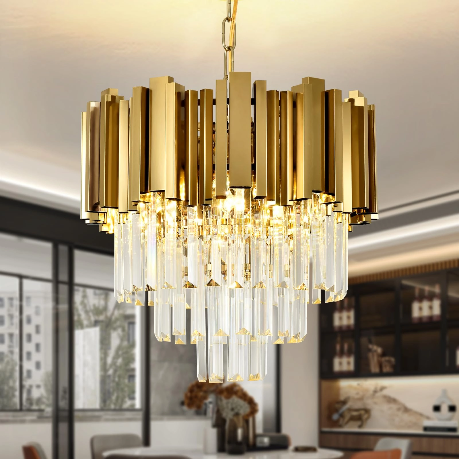 AOOCHOK Modern Gold Crystal Chandelier - 40 cm E14