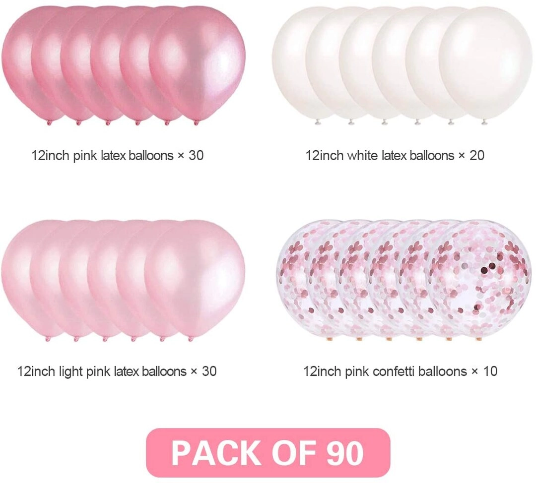 Pink and White Balloons - 90 pcs Hen Party Wedding Baby Shower Birthday Party