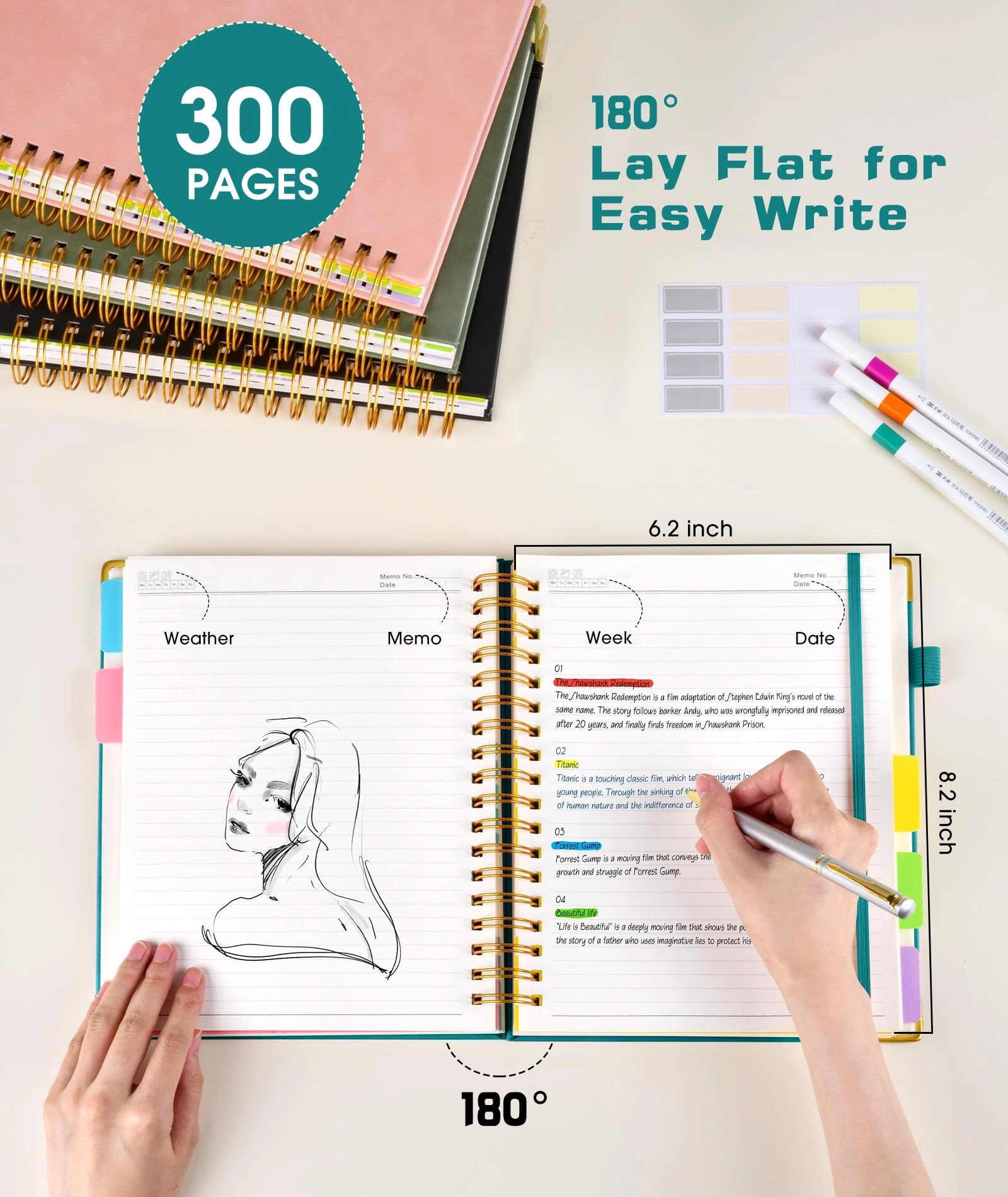 Hardcover Spiral Notebook A5 Spiral - Lined 300 Pages