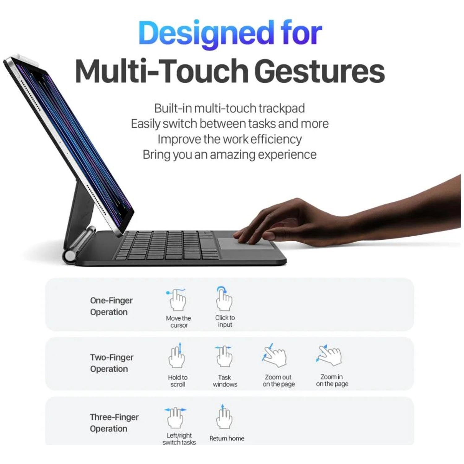 Keyboard Folio Case with Multi-Touch Trackpad and Stylus Slot for iPad Air (6th generation) 11-inch, iPad Pro 11-inch, iPad Air (4th/5th generation) 10.9-inch