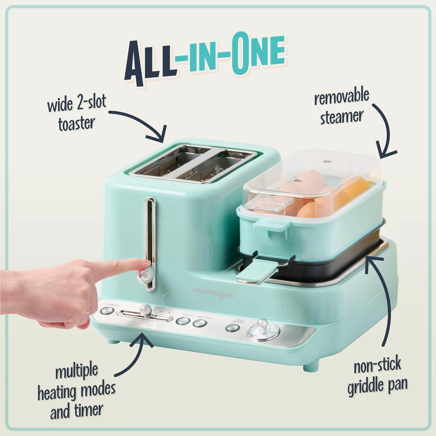 Egg and Veggie Steamer + Non-Stick Griddle + Wide 2-Slot Toaster