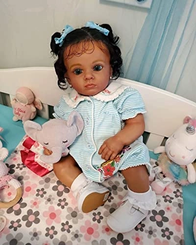 Reborn Baby Doll - 24 inch Silicone vinyl black hair Ages 3+