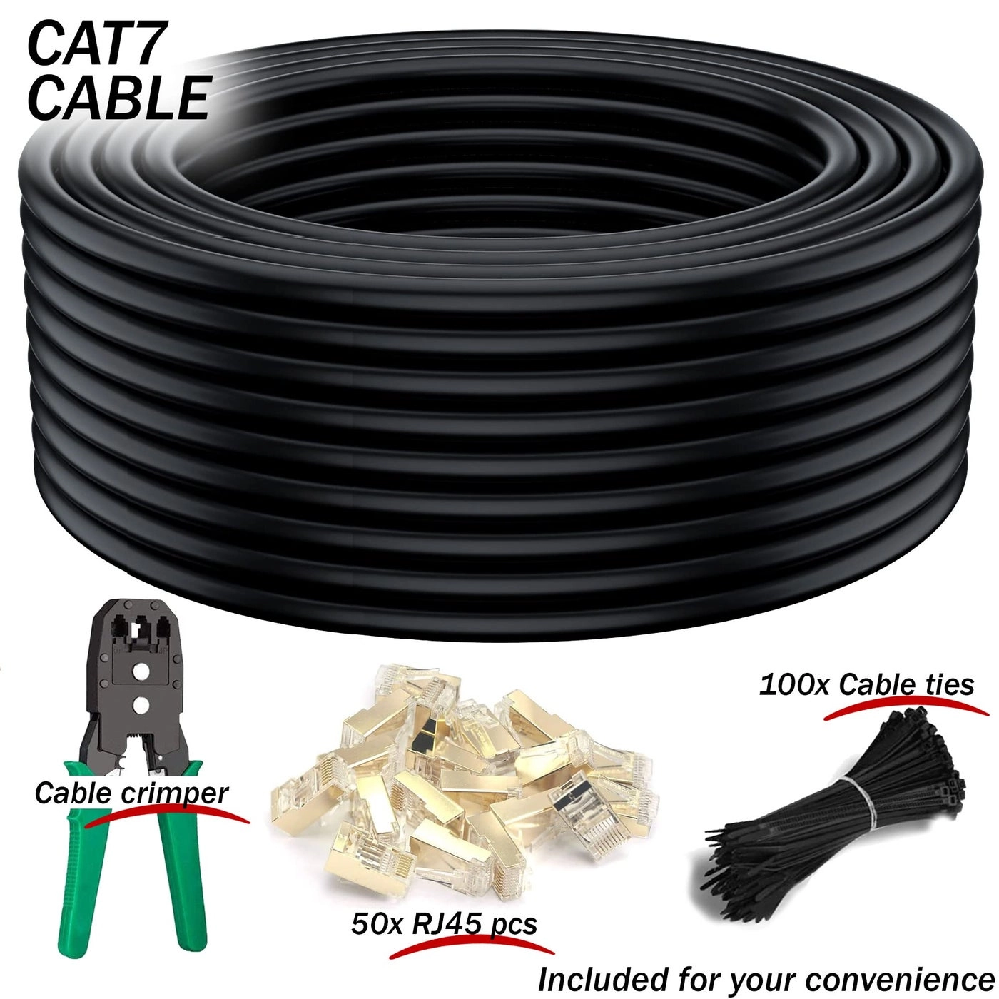 CAT 7 Ethernet Network Cable - 100m + Crimping tool + RJ45 connectors + Cable Ties
