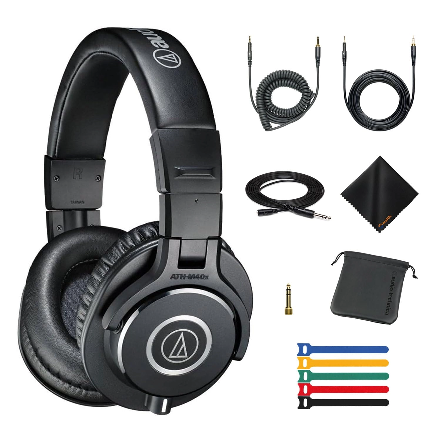 ATH-M40x Wired Headphone + Headphone Sanitizer Spray + Microfiber Cleaning Cloth + Screw On Adapter + Carrying Pouch + Straight Cable + Coiled Cable