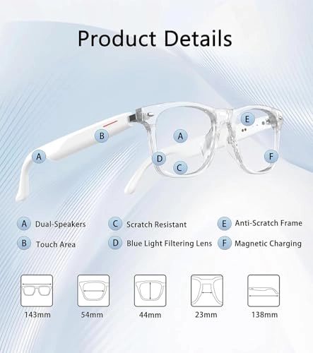 E13 Bluetooth Music Sunglasses - Bluetooth 5.4 Open-ear Speakers UV400 Blue Light Filter