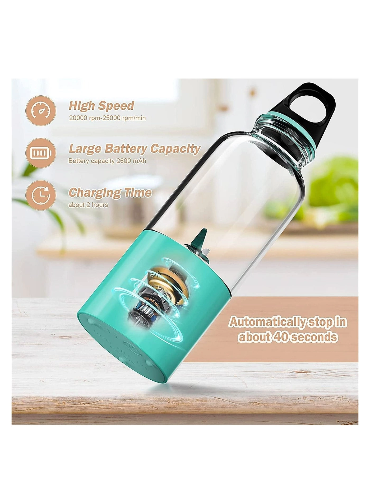 Portable Blender With Handle - Handle cup cover SUS304 stainless steel 4-blade Rechargeable USB