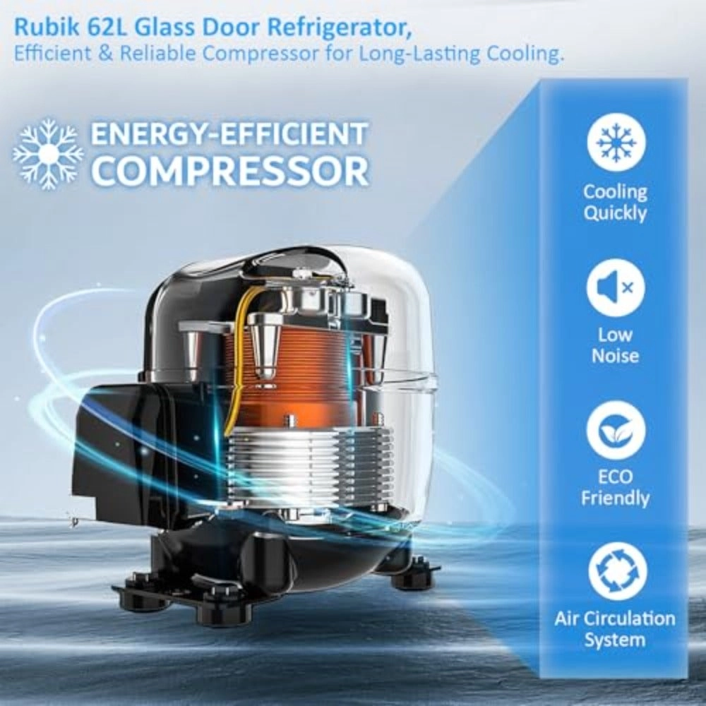 Mini Fridge Glass Door - 62L 2~6°C