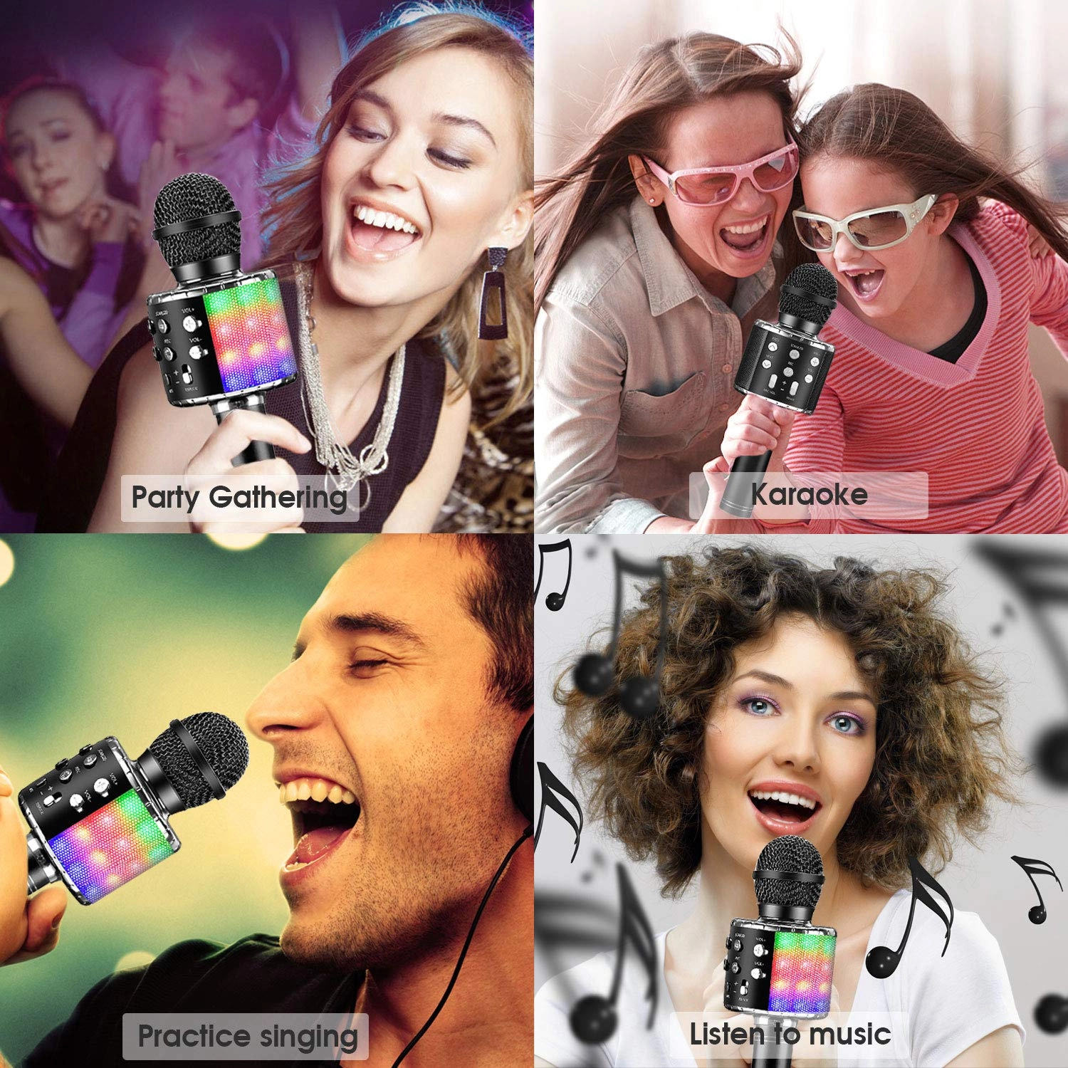 Karaoke Kids Microphone - 5 in 1 Wireless Bluetooth Black