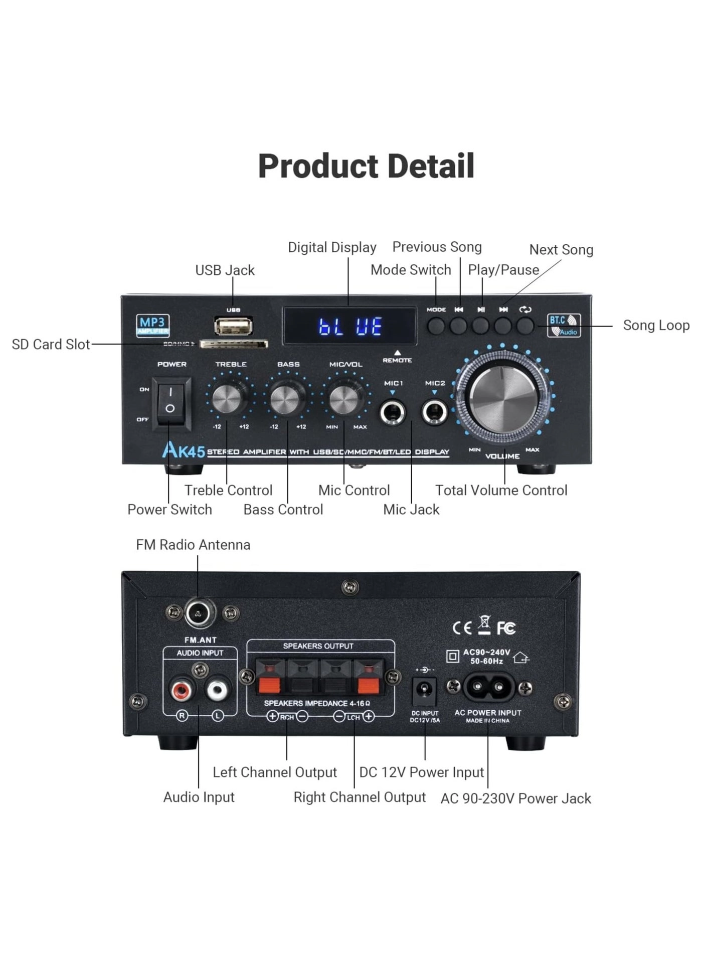 AK45 - Bluetooth 5.0 300Wx2 Dual Channel