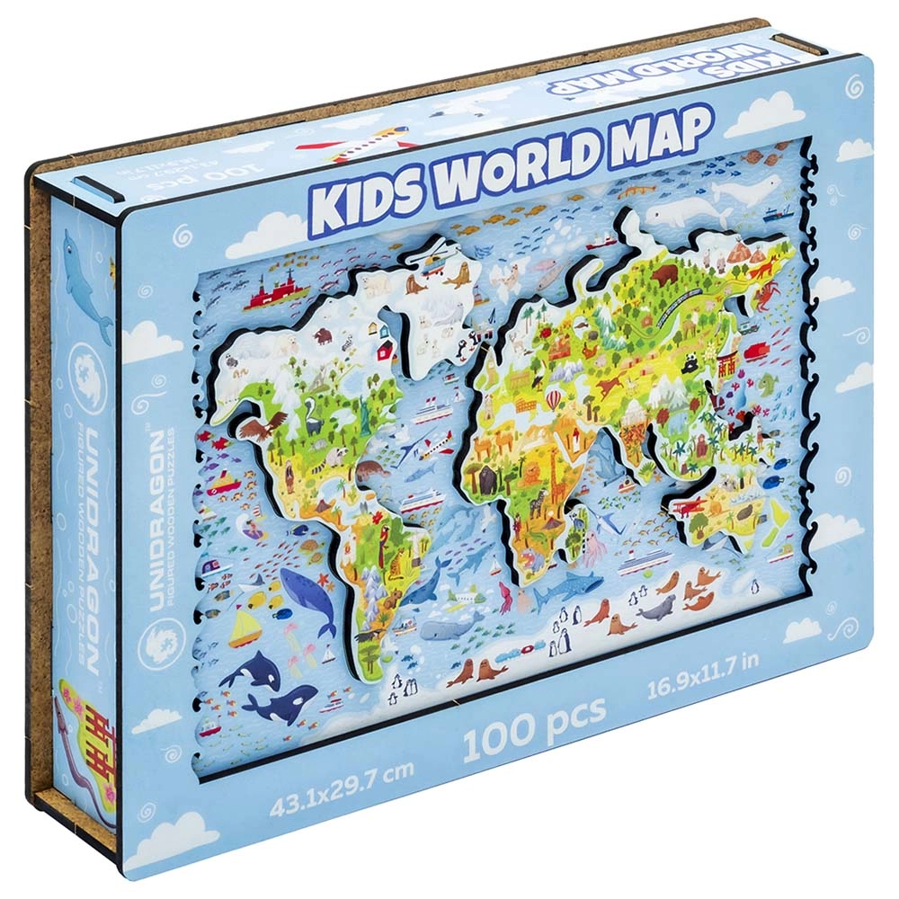 Unidragon Kids World Map Wooden Puzzle (4107390-Kids_World_Map_100) - 100 pcs