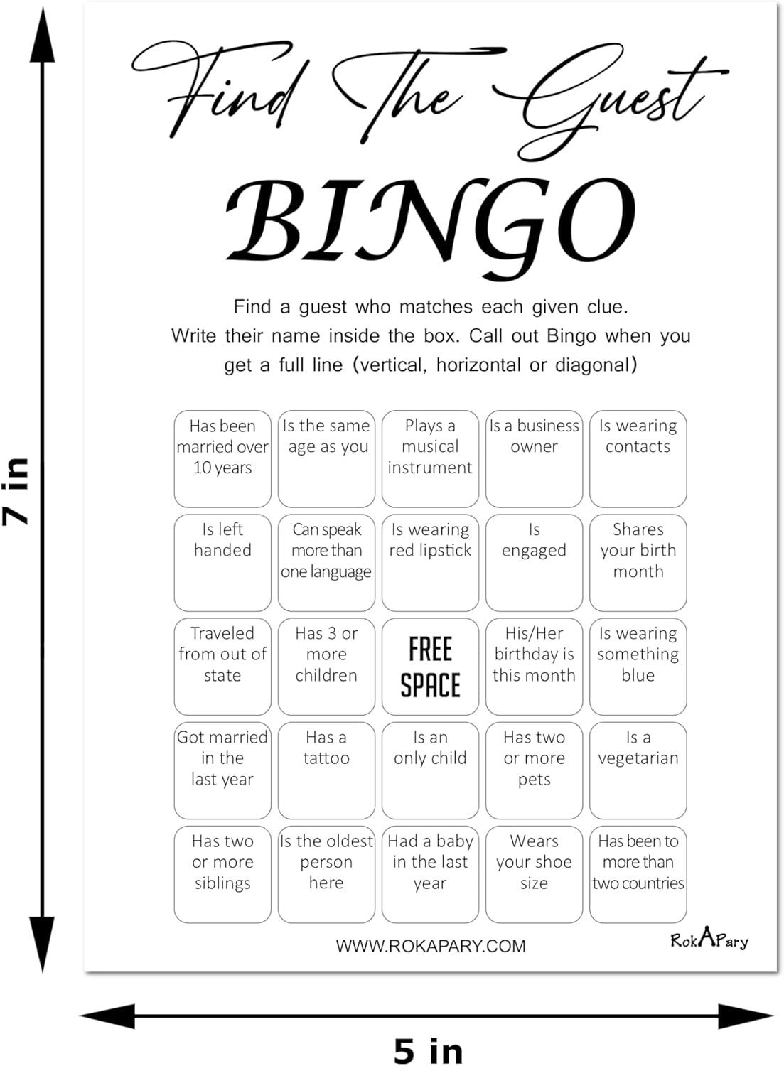 Find The Guest Bingo Game - Pack of 50 Cards 5x7