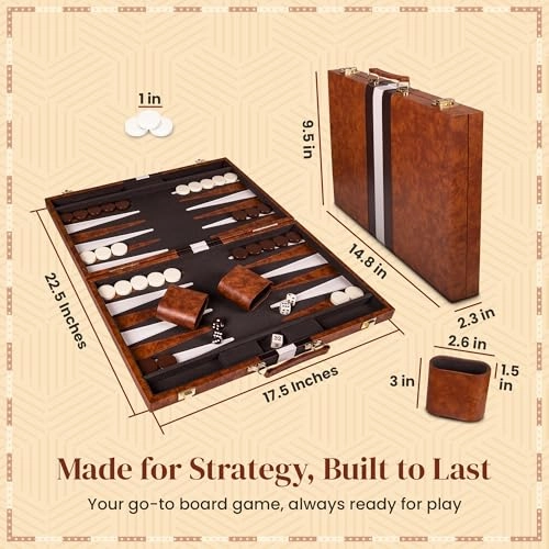 Backgammon Set - Leather Brown Medium