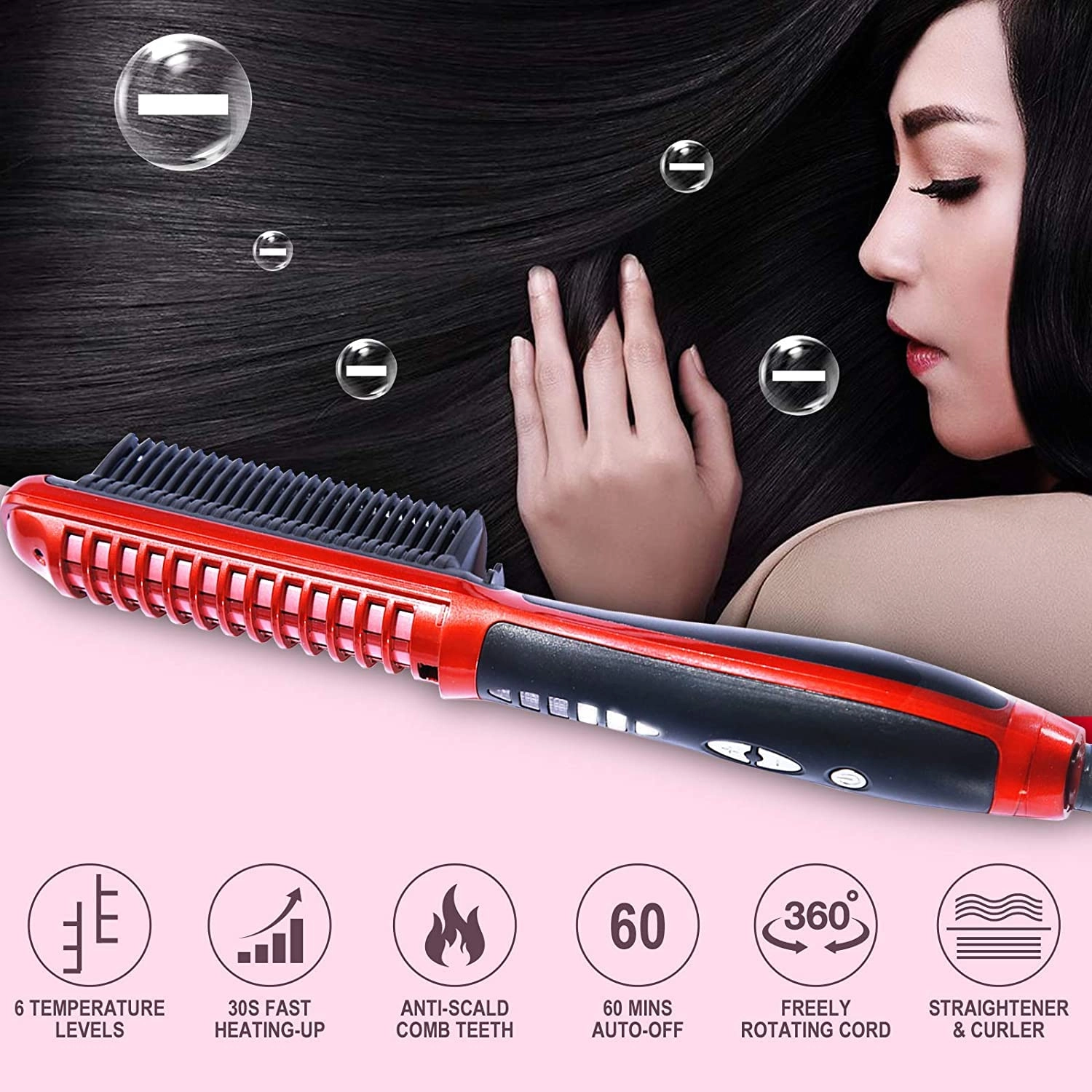 2-in-1 Hair Curler and Straightener - Ceramic 6 Heat Levels